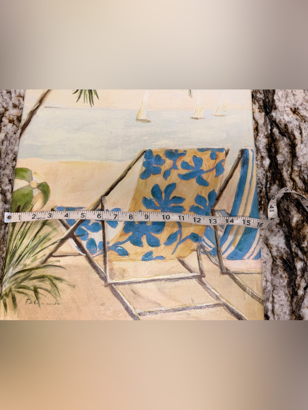 Blue and Cream Beach Chair Canvas Wall Art - Picture 7 of 11